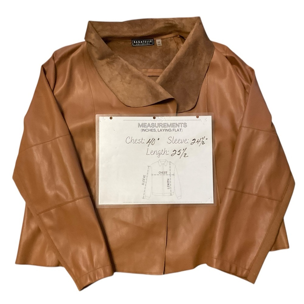 BAGATELLE Faux Suede‎ Tan Open Crop Jacket Coat SZ 2X Women Moto Western Casual - Picture 8 of 8